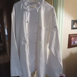 NEW: Chef Works Mens Bordeaux White Cloth-knot Buttoned Coat Jacket Size Large
